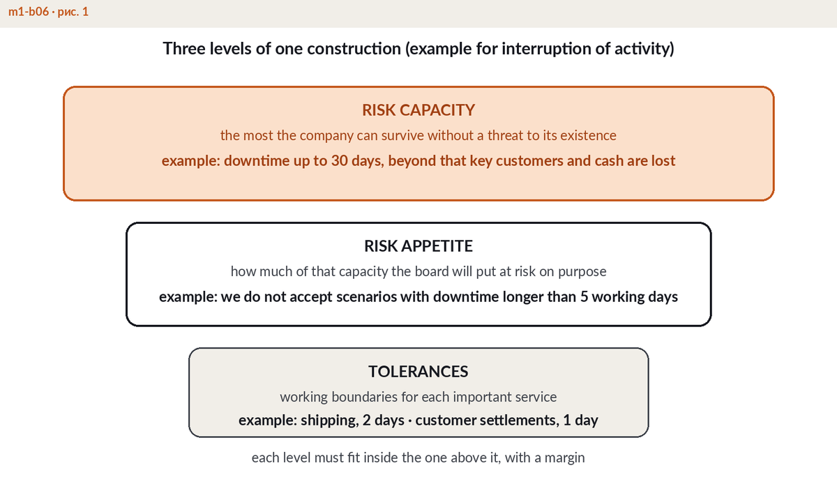 Diagram of risk capacity, risk appetite and impact tolerance as nested boundaries